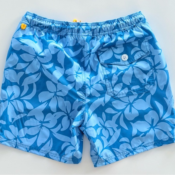 J Crew Swim Shorts “Flex Swimwear” Blue Floral Hibiscus Elastic Mens Small S - Picture 2 of 8